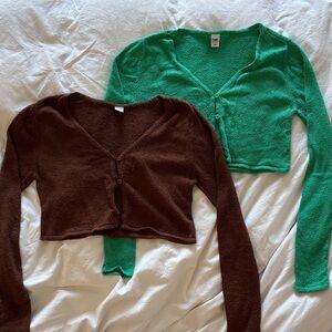 Simons Twik Green and Brown Terry Cloth Cardigans